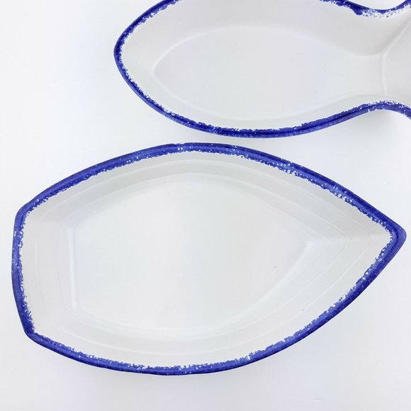 Fish Boat Shaped White Blue Ceramic Serving Dishes Made In Portugal Set Of 2 - Picture 3 of 12